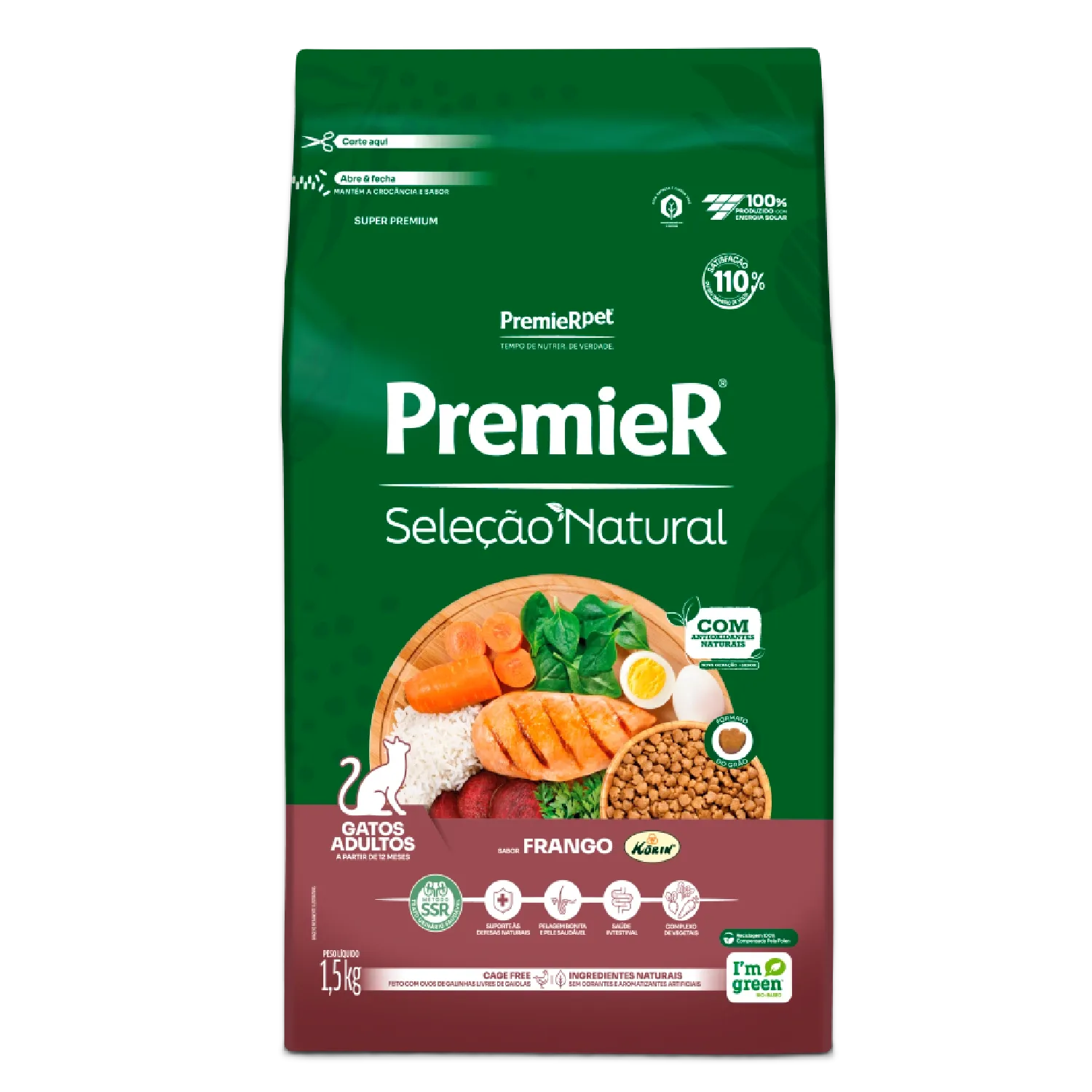 Racao Premier Selecao Natural Gatos Adultos Frango 1.5kg frente